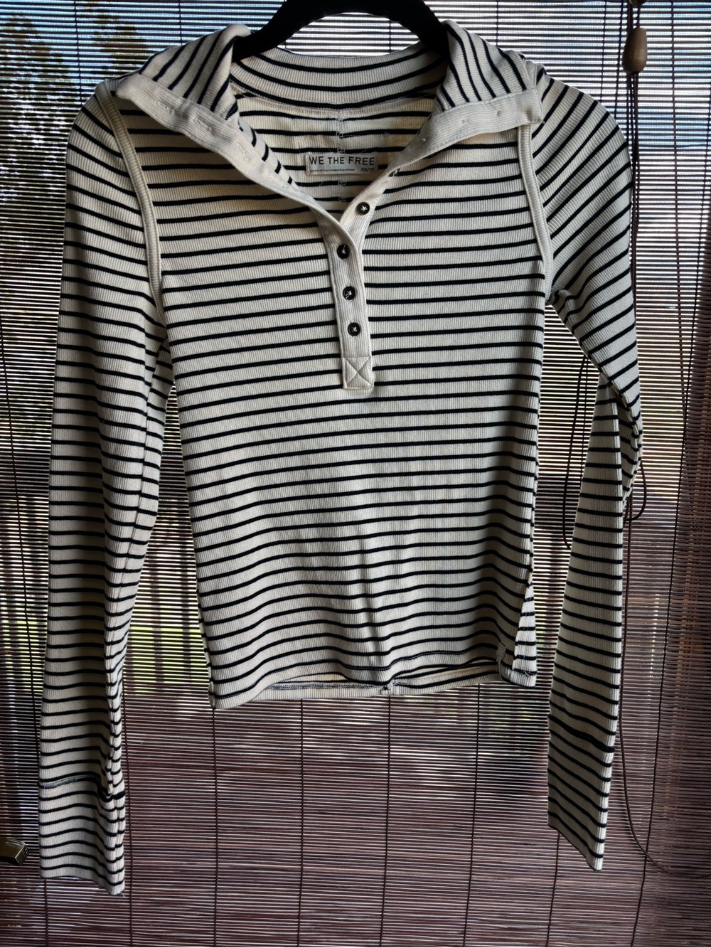 We The Free Black & White Striped Hooded Henley Top